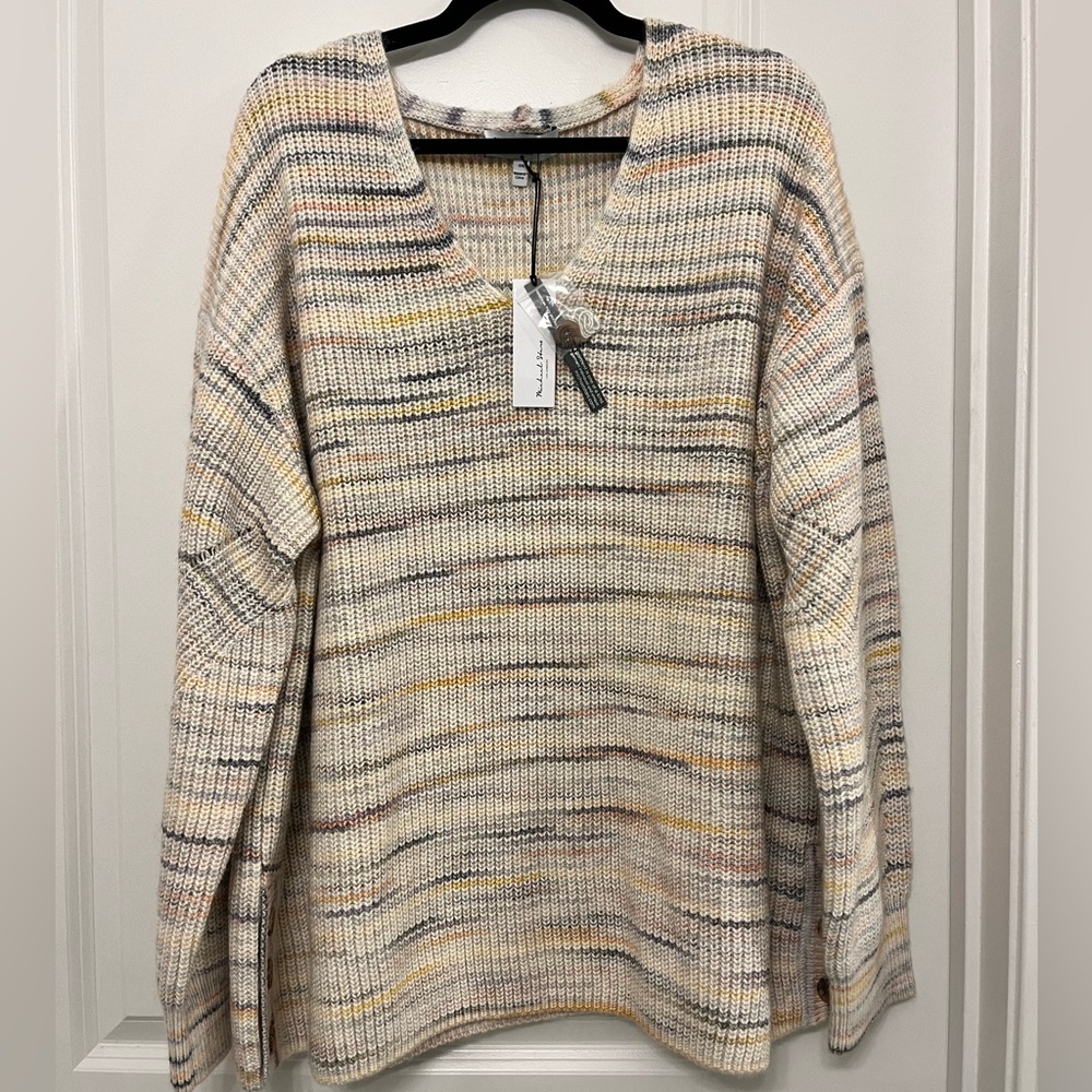 NWT Michael Stars Autumn spacedye sweater Cream and Tan V-Neck Sweater